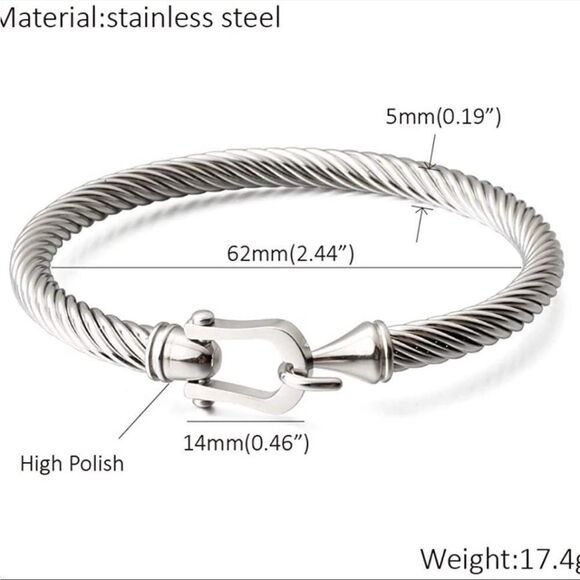 New Silver Bracelets for Women Cable Bangle - Picture 4 of 5